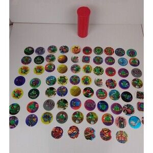 VTG 1990's  POGS & Slammer Tube 76 Piece Lot Bad Boys Club